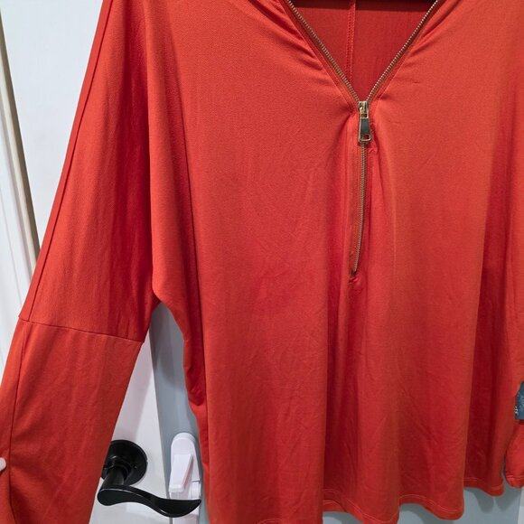 Passports Orange Zip Front Batwing Blouse – Size Large – NWT - Picture 3 of 8